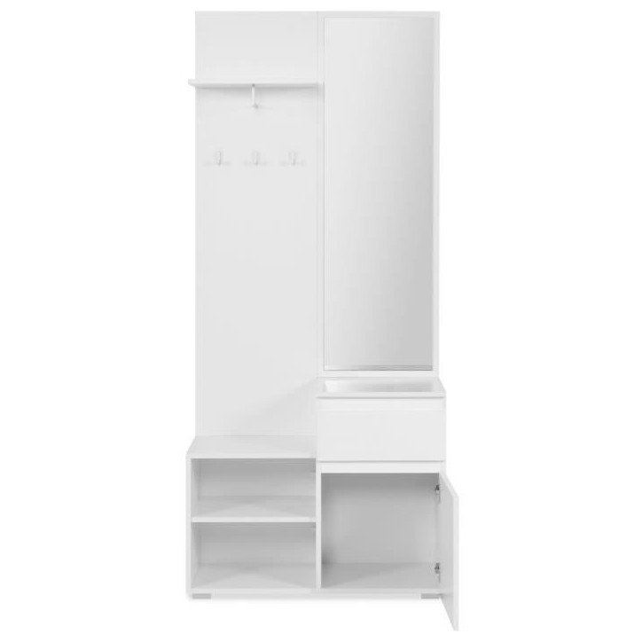 Meuble d'entrée de rangement avec penderie IMAGE - Décor blanc - 1 porte + 1 tiroir - L85 x H195 x P37 cm