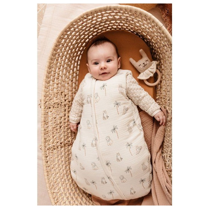 Mini douillette - CANDIDE - 55 cm - 0/3 mois - Blanc imprimé lange tigre Mini douillette - CANDIDE - 55 cm - 0/3 mois - Blanc imprimé lange tigre