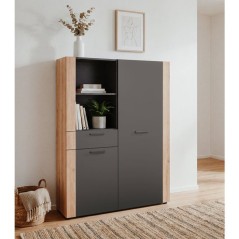 Buffet Haut CENTO - Gris Anthracite & Chene Artisan - 2 portes, 2 nich