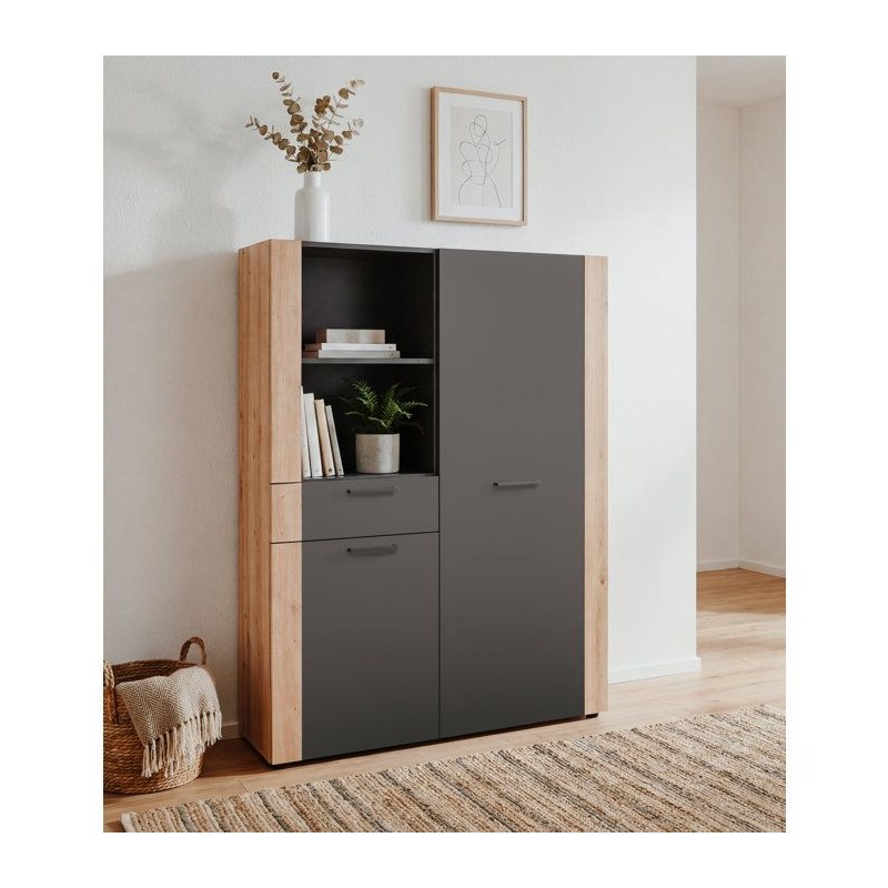 Buffet Haut CENTO - Gris Anthracite & Chene Artisan - 2 portes, 2 nich