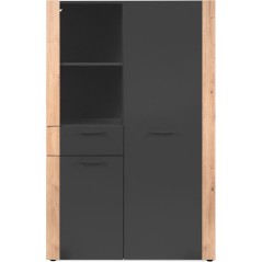 Buffet Haut CENTO - Gris Anthracite & Chene Artisan - 2 portes, 2 niches et 1 tiroir - 100 x 34,5 x 150 cm