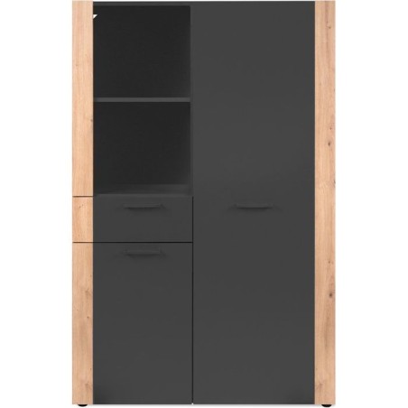 Buffet Haut CENTO - Gris Anthracite & Chene Artisan - 2 portes, 2 niches et 1 tiroir - 100 x 34,5 x 150 cm
