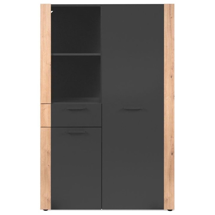 Buffet Haut CENTO - Gris Anthracite & Chene Artisan - 2 portes, 2 niches et 1 tiroir - 100 x 34,5 x 150 cm