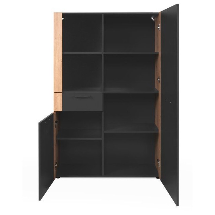 Buffet Haut CENTO - Gris Anthracite & Chene Artisan - 2 portes, 2 niches et 1 tiroir - 100 x 34,5 x 150 cm