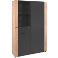 Buffet Haut CENTO - Gris Anthracite & Chene Artisan - 2 portes, 2 nich
