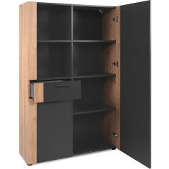 Buffet Haut CENTO - Gris Anthracite & Chene Artisan - 2 portes, 2 nich