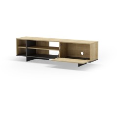 Meuble TV CEQUOIA - Chene & Noir - 1 porte, 4 niches - 160 x 35,6 x 44