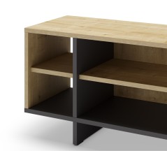 Meuble TV CEQUOIA - Chene & Noir - 1 porte, 4 niches - 160 x 35,6 x 44