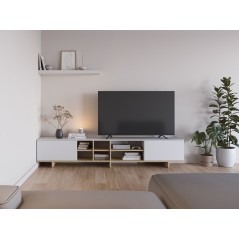 Meuble TV CEQUOIA – Coloris chene & blanc – 2 portes abattantes et