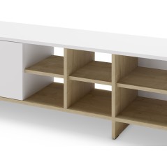 Meuble TV CEQUOIA – Coloris chene & blanc – 2 portes abattantes et