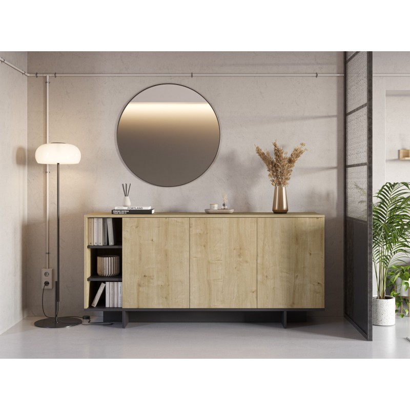 Buffet CEQUOIA – Chene & Noir – 3 portes, 3 niches – 170 x 40 x