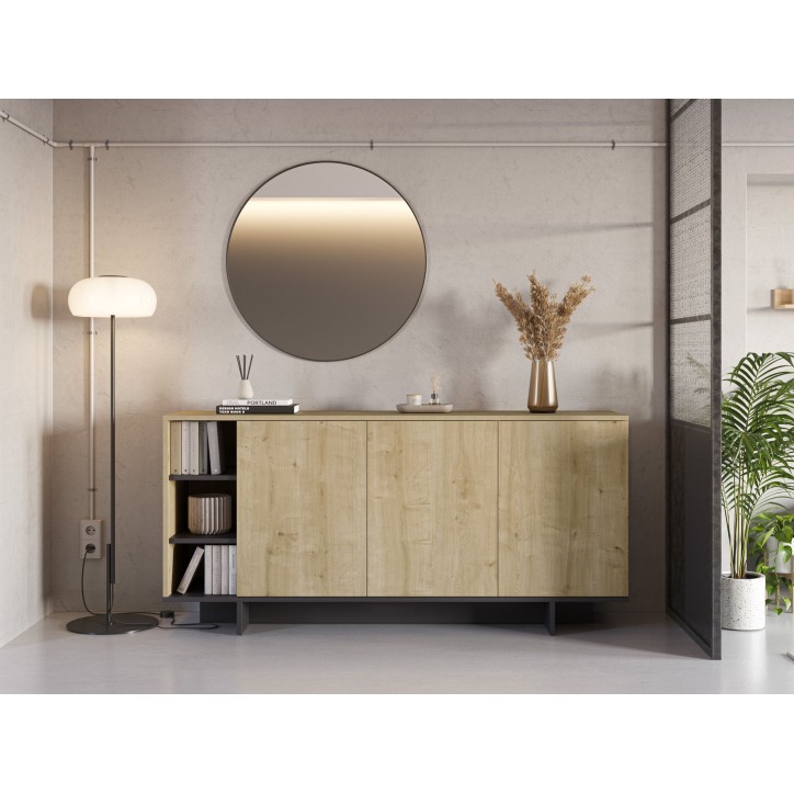 Buffet CEQUOIA – Chene & Noir – 3 portes, 3 niches – 170 x 40 x 80 cm Buffet CEQUOIA – Chene & Noir – 3 portes, 3 niches – 170 x 40 x 80 cm