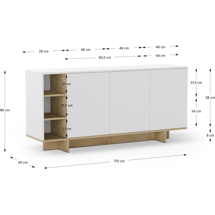 Buffet CEQUOIA – Chene & Noir – 3 portes, 3 niches – 170 x 40 x 80 cm Buffet CEQUOIA – Chene & Noir – 3 portes, 3 niches – 170 x 40 x 80 cm