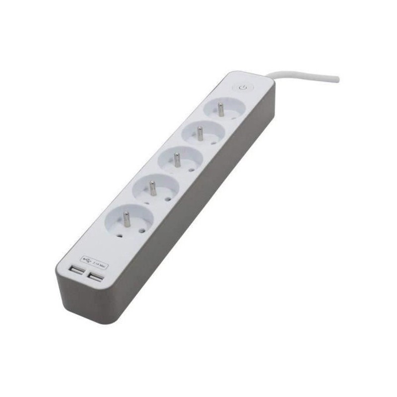 CHACON Bloc multiprise 5 prises 16 A avec 2 ports USB et câble 1,5 m
