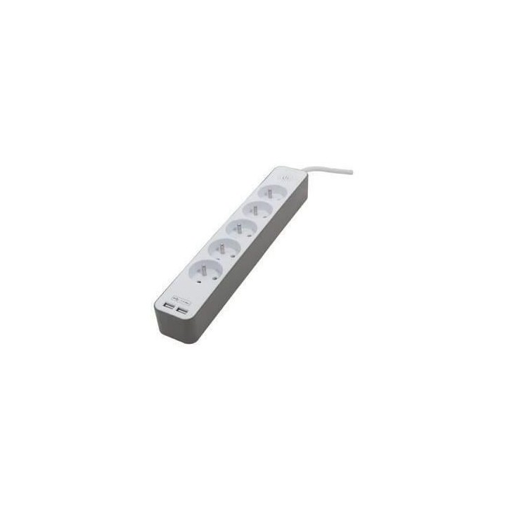 CHACON Bloc multiprise 5 prises 16 A avec 2 ports USB et câble 1,5 m HO5VV-F 3x1,5 mm² blanc et brun