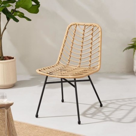 Lot de 2 chaises de jardin KOMODO - Imitation rotin naturel - Structure acier - L48 x P 47 x H 88 cm