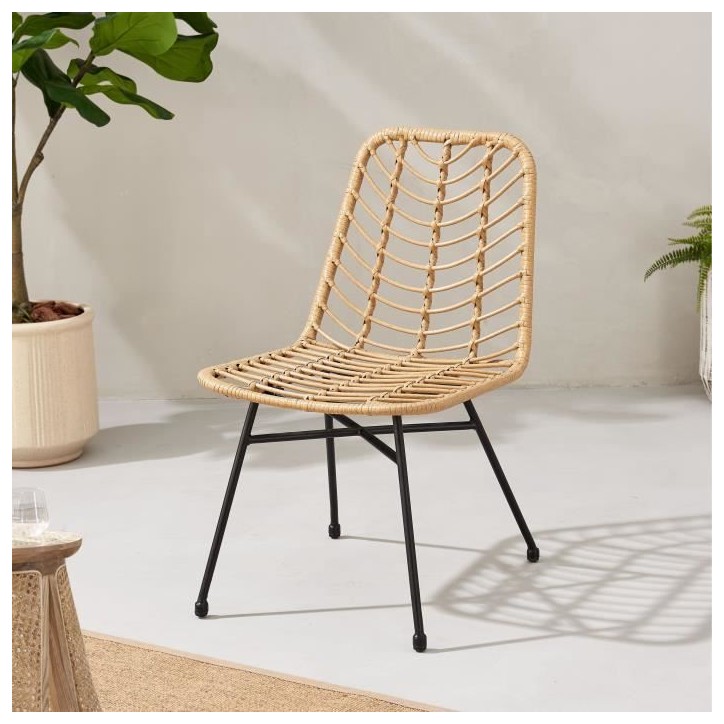 Lot de 2 chaises de jardin KOMODO - Imitation rotin naturel - Structure acier - L48 x P 47 x H 88 cm
