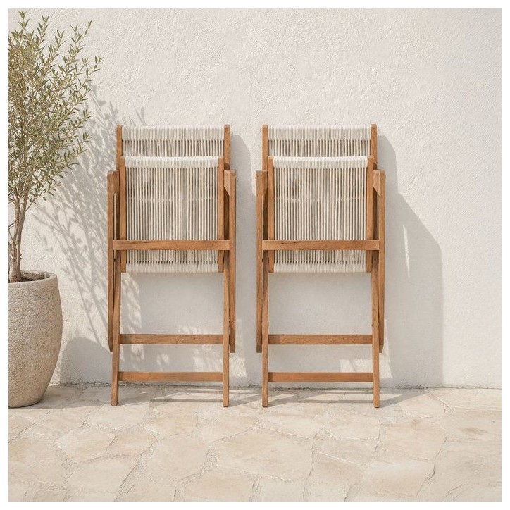 Lot de 2 chaises de jardin pliantes - AWANA - Bois d'acacia FSC - Cordage tressé - 52 x 48 x 85 cm Lot de 2 chaises de jardin pliantes - AWANA - Bois d'acacia FSC - Cordage tressé - 52 x 48 x 85 cm