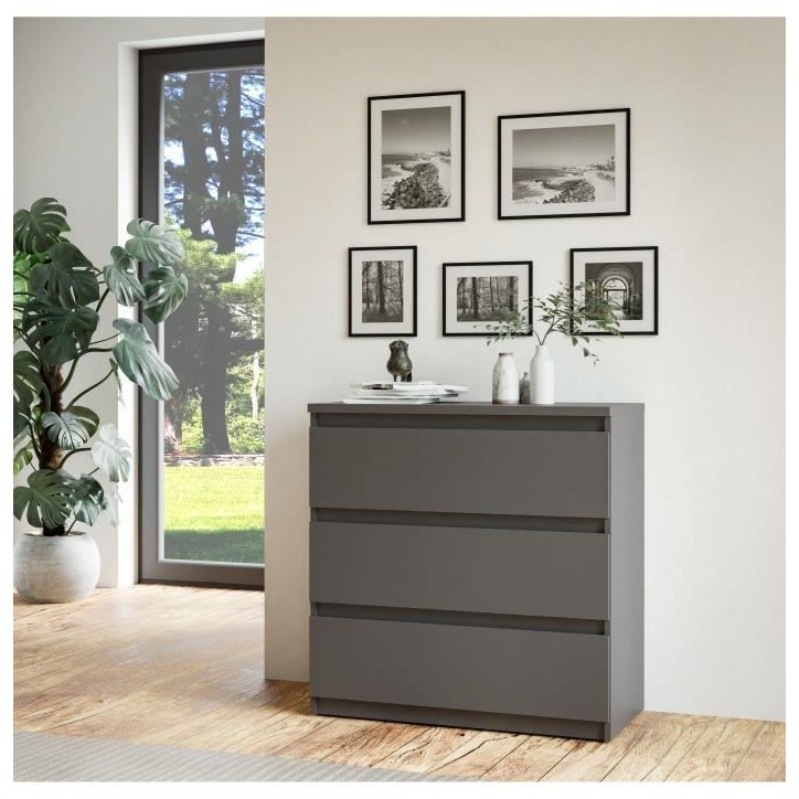 Commode CHELSEA 3 Tiroirs - Couleur gris anthracite - L 77,2 x P 42 x H 79,9 cm Commode CHELSEA 3 Tiroirs - Couleur gris anthracite - L 77,2 x P 42 x H 79,9 cm
