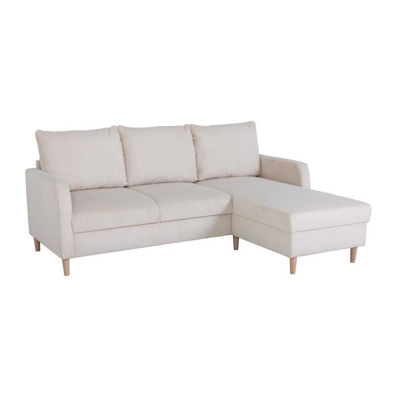 Canapé d'angle fixe - 3 places - CHIPY - Tissu Lincoln Perle - Pieds