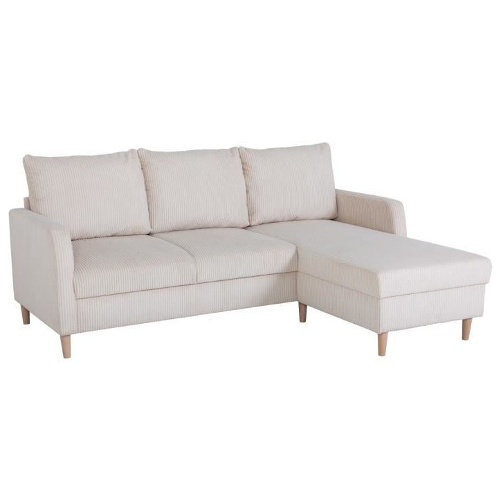 Canapé d'angle fixe - 3 places - CHIPY - Tissu Lincoln Perle - Pieds bois nature - 192 x 82 x 138 cm Canapé d'angle fixe - 3 places - CHIPY - Tissu Lincoln Perle - Pieds bois nature - 192 x 82 x 138 cm