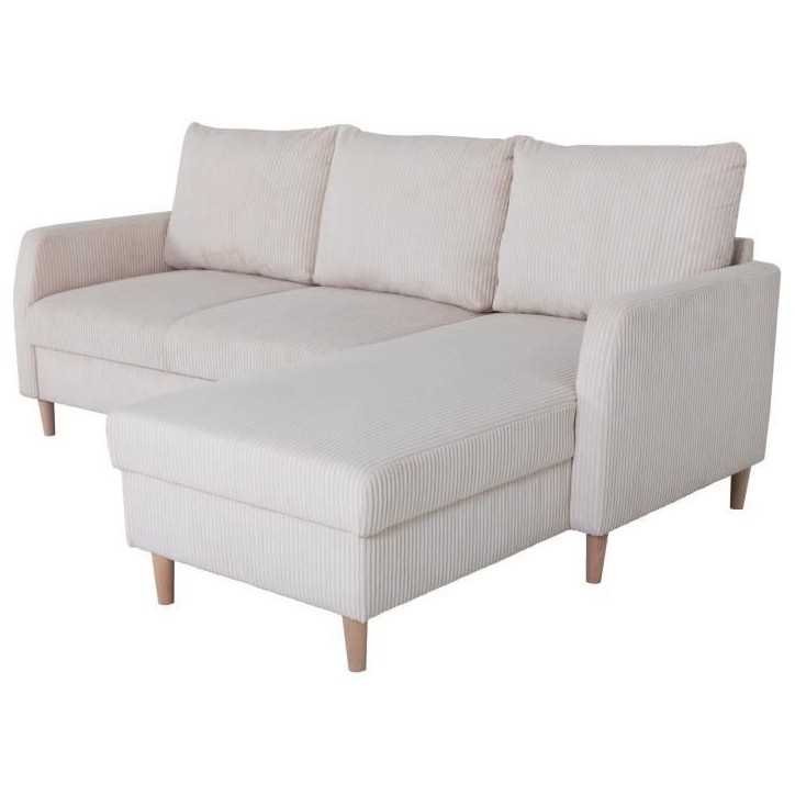 Canapé d'angle fixe - 3 places - CHIPY - Tissu Lincoln Perle - Pieds bois nature - 192 x 82 x 138 cm Canapé d'angle fixe - 3 places - CHIPY - Tissu Lincoln Perle - Pieds bois nature - 192 x 82 x 138 cm