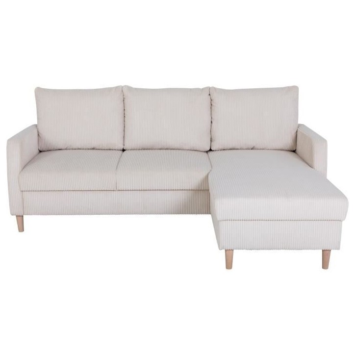 Canapé d'angle fixe - 3 places - CHIPY - Tissu Lincoln Perle - Pieds bois nature - 192 x 82 x 138 cm Canapé d'angle fixe - 3 places - CHIPY - Tissu Lincoln Perle - Pieds bois nature - 192 x 82 x 138 cm