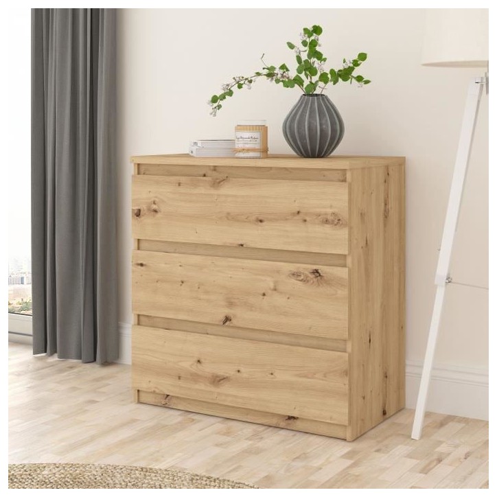 Commode CHELSEA 3 tiroirs - L 77,2 x P 42 x H 79,9 cm - Décor chene artisan