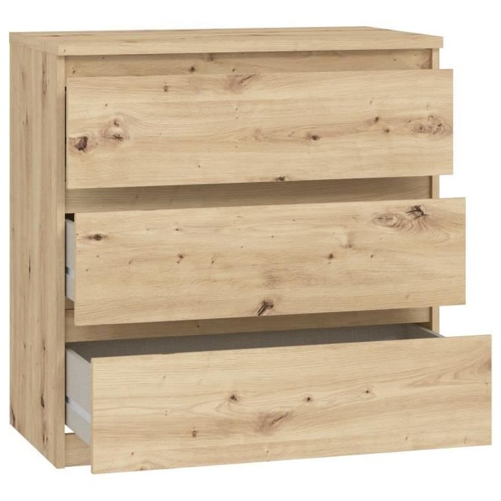 Commode CHELSEA 3 tiroirs - L 77,2 x P 42 x H 79,9 cm - Décor chene artisan