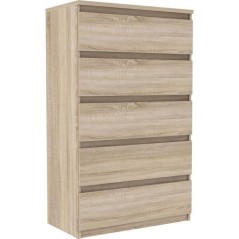 Commode CHELSEA 5 tiroirs - Décor chene - L 77,2 x P 42,2 x H 128,1cm