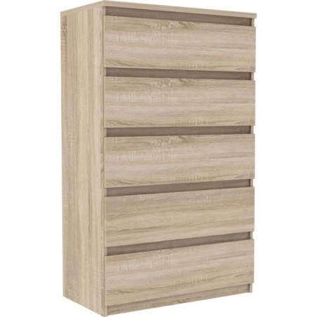 Commode CHELSEA 5 tiroirs - Décor chene - L 77,2 x P 42,2 x H 128,1cm