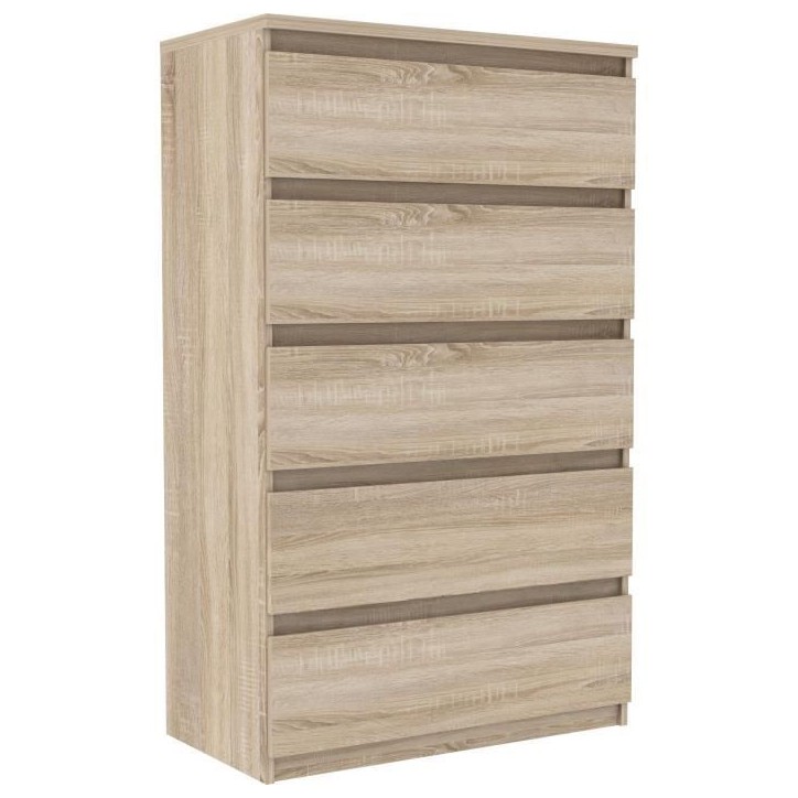 Commode CHELSEA 5 tiroirs - Décor chene - L 77,2 x P 42,2 x H 128,1cm Commode CHELSEA 5 tiroirs - Décor chene - L 77,2 x P 42,2 x H 128,1cm