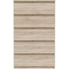 Commode CHELSEA 5 tiroirs - Décor chene - L 77,2 x P 42,2 x H 128,1cm