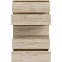 Commode CHELSEA 5 tiroirs - Décor chene - L 77,2 x P 42,2 x H 128,1cm