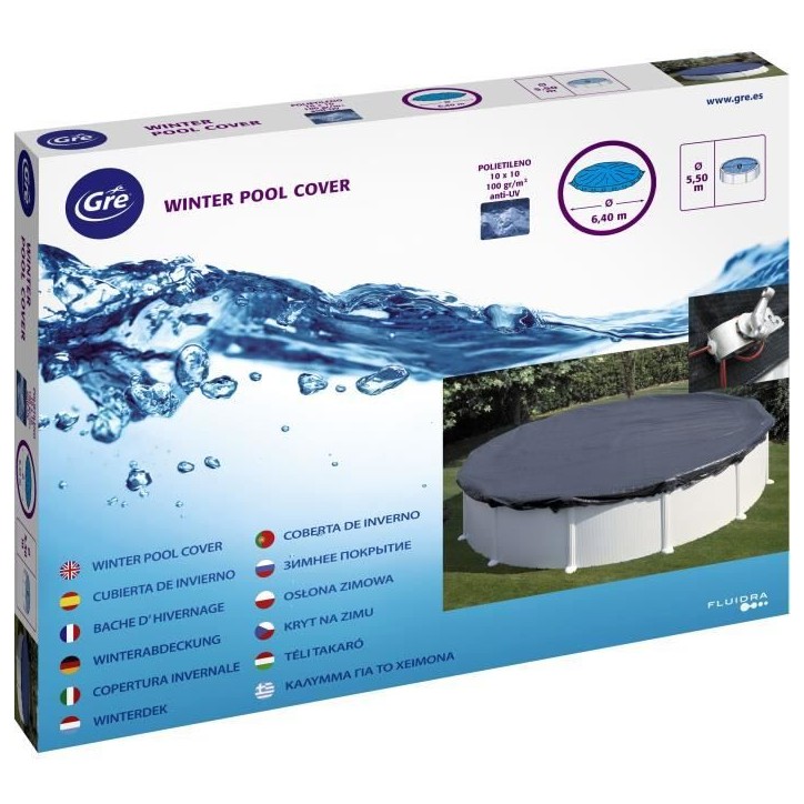 GRE - Bâche d'hivernage pour piscine tubulaire hors sol ronde Ø3,50m - 120g/m² - Protege des débris et diminue l'évaporatio