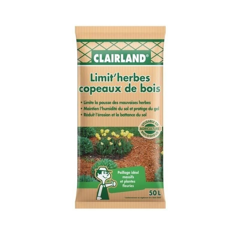 CLAIRLAND Copeaux de bois nature Limit'herbes - 50 L