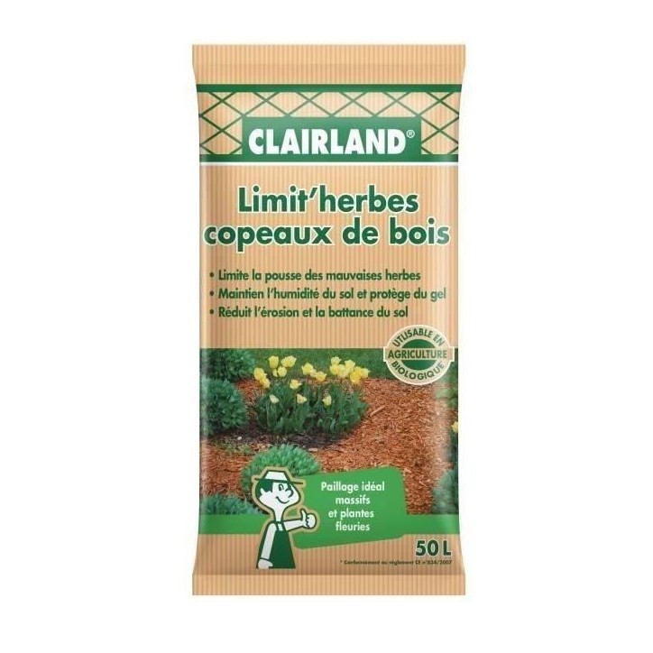 CLAIRLAND Copeaux de bois nature Limit'herbes - 50 L CLAIRLAND Copeaux de bois nature Limit'herbes - 50 L