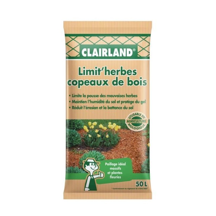 CLAIRLAND Copeaux de bois nature Limit'herbes - 50 L CLAIRLAND Copeaux de bois nature Limit'herbes - 50 L