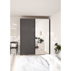 Armoire de chambre - COMO - Gris mat - 2 portes coulissantes dont 1 av