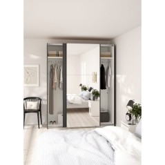 Armoire de chambre - COMO - Gris mat - 2 portes coulissantes dont 1 avec miroir - 178,5 x 66,6 x 220,4 cm
