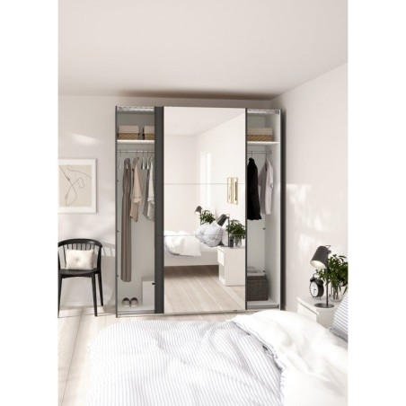 Armoire de chambre - COMO - Gris mat - 2 portes coulissantes dont 1 avec miroir - 178,5 x 66,6 x 220,4 cm