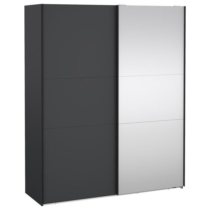 Armoire de chambre - COMO - Gris mat - 2 portes coulissantes dont 1 avec miroir - 178,5 x 66,6 x 220,4 cm