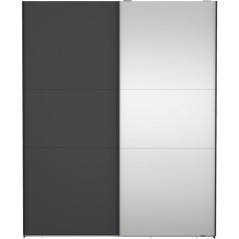 Armoire de chambre - COMO - Gris mat - 2 portes coulissantes dont 1 av