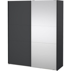 Armoire de chambre - COMO - Gris mat - 2 portes coulissantes dont 1 av