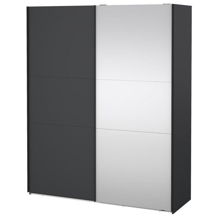 Armoire de chambre - COMO - Gris mat - 2 portes coulissantes dont 1 avec miroir - 178,5 x 66,6 x 220,4 cm