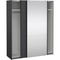 Armoire de chambre - COMO - Gris mat - 2 portes coulissantes dont 1 av