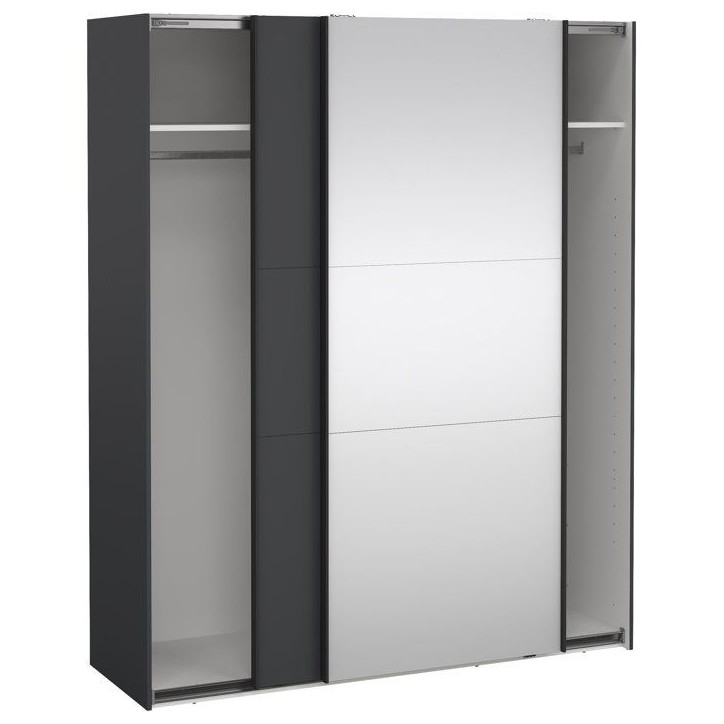 Armoire de chambre - COMO - Gris mat - 2 portes coulissantes dont 1 avec miroir - 178,5 x 66,6 x 220,4 cm