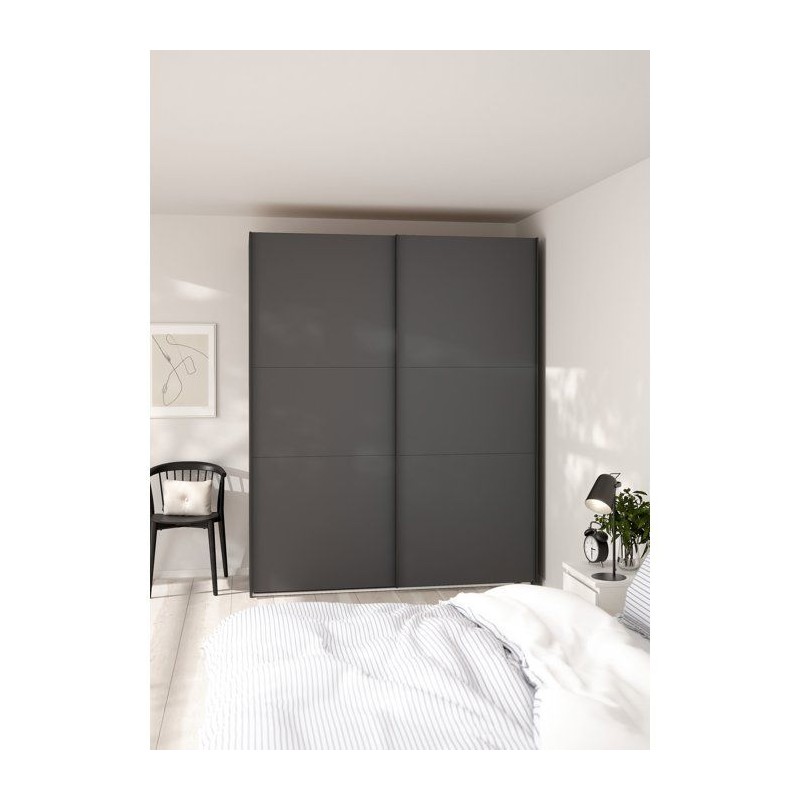 Armoire de chambre - COMO - Gris mat - 2 portes coulissantes - 178,5 x