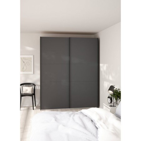 Armoire de chambre - COMO - Gris mat - 2 portes coulissantes - 178,5 x