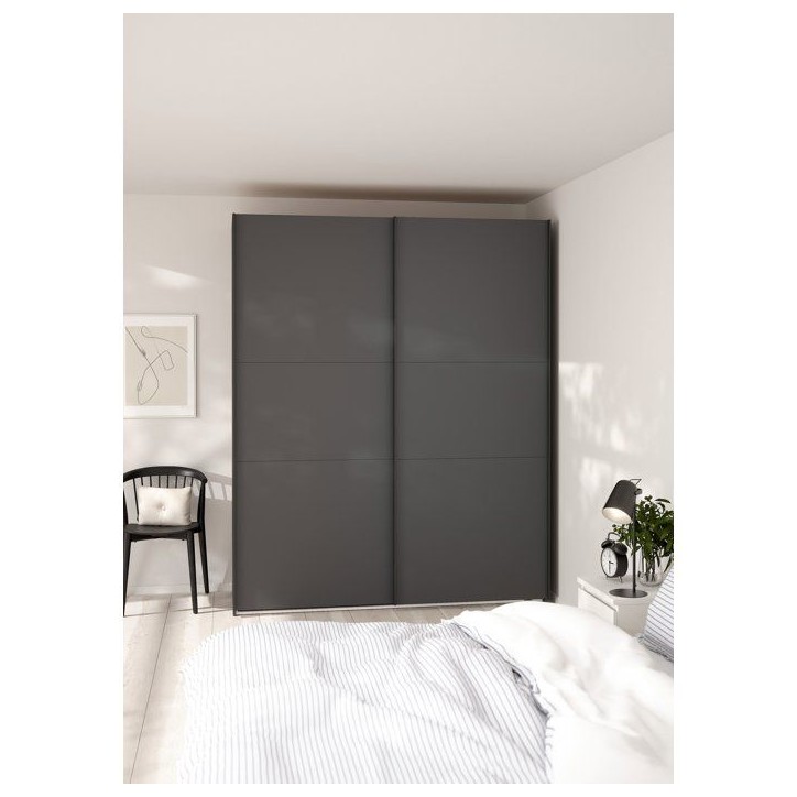 Armoire de chambre - COMO - Gris mat - 2 portes coulissantes - 178,5 x 66,6 x 220,4 cm